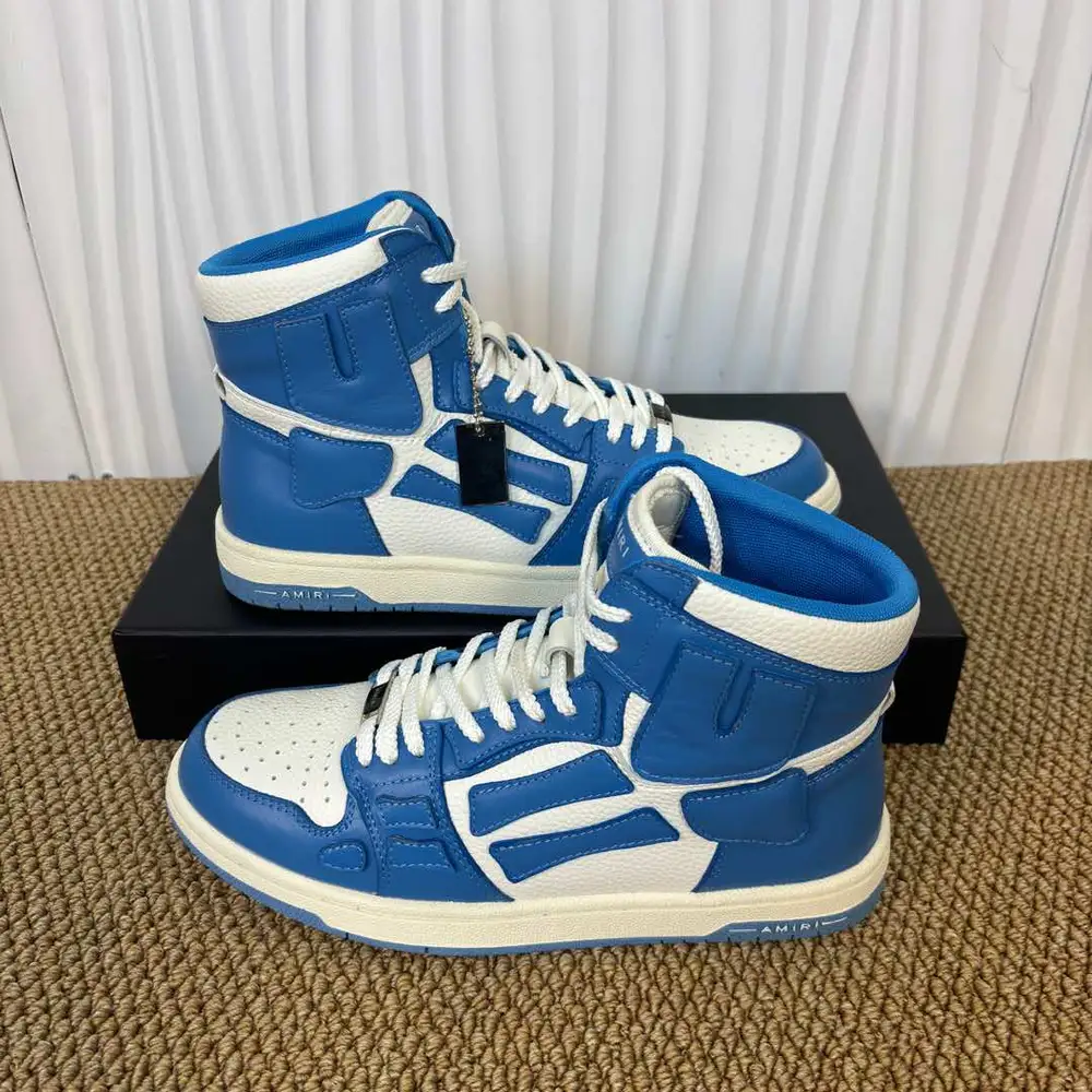 Amiri Skel Top High White & Sky Blue Bone Patch High-Top Sneakers