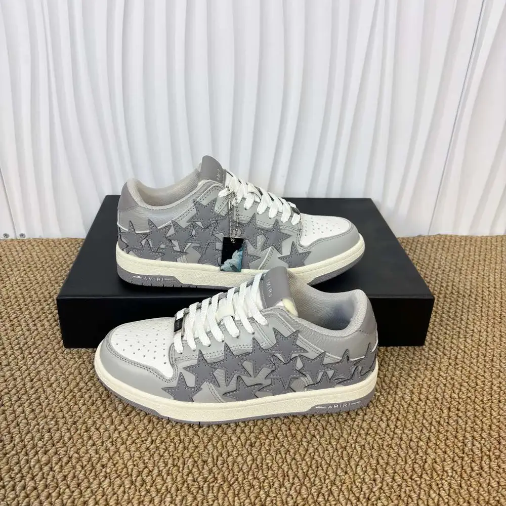 AMIRI Star Patch Low-Top Sneakers in Grey and White