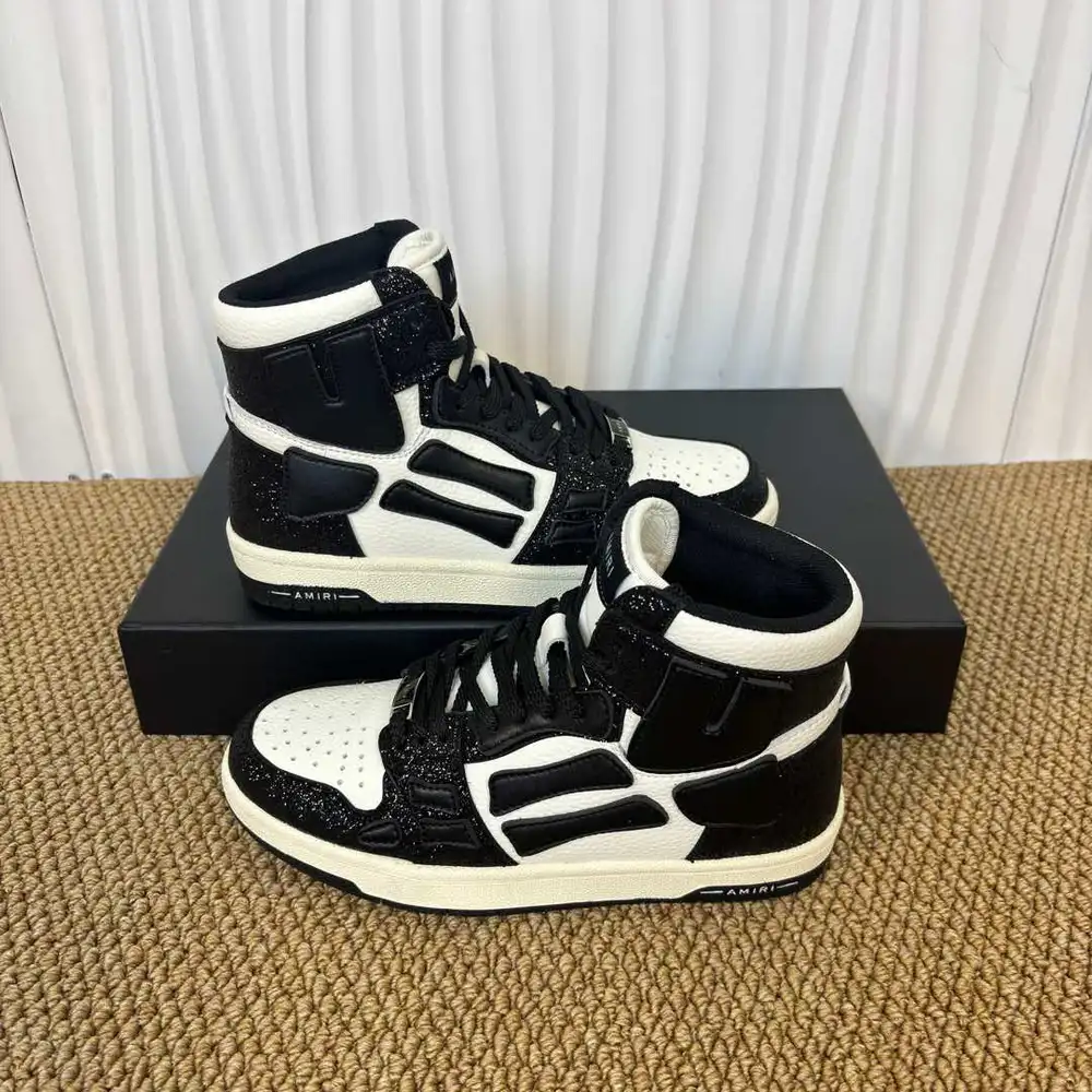 Amiri Skel Top High Black/White Glitter Bone Patch High-Top Sneakers