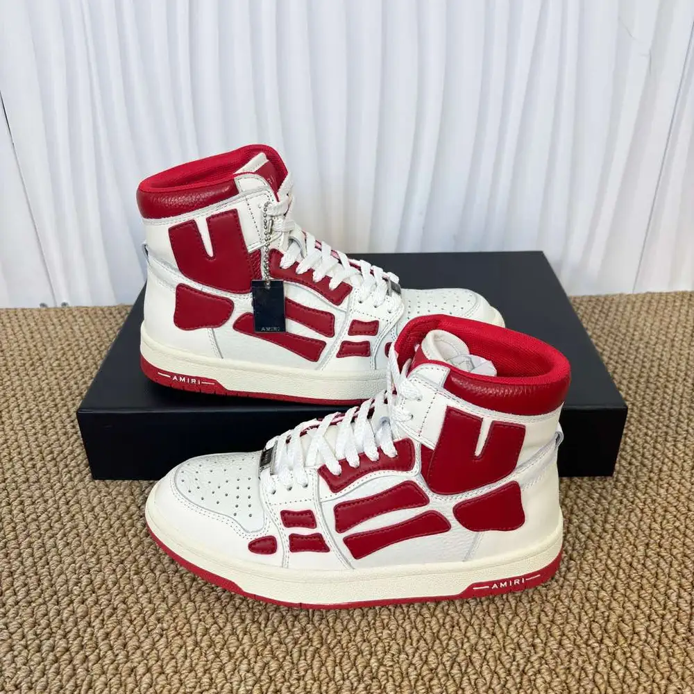 Amiri Skel Top High Red/White Bone Patch High-Top Sneakers