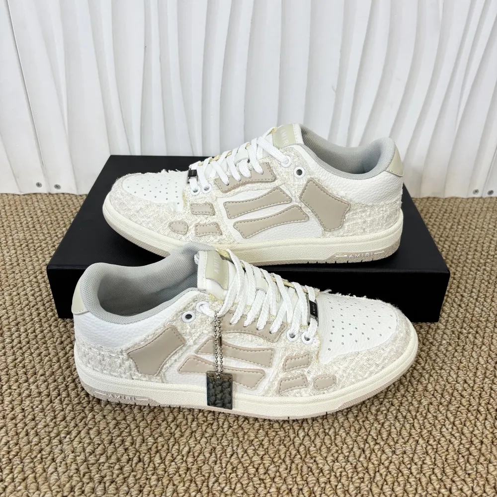 Amiri Skel Top Low In Cream and white woven colorblock