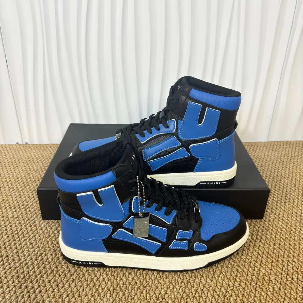 Amiri Skel Top High Black & Blue Bone Patch High-Top Sneakers