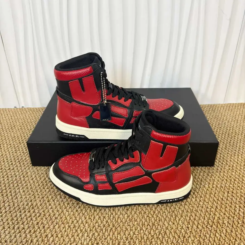 Amiri Skel Top High Red/Black Bone Patch High-Top Sneakers
