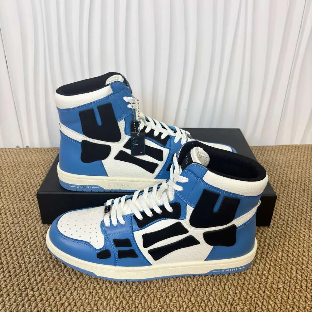 Amiri Skel Top High Blue & Black Bone Patch High-Top Sneakers