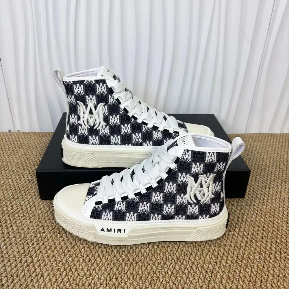 AMIRI Canvas High Top Sneakers In Black White Logo Print